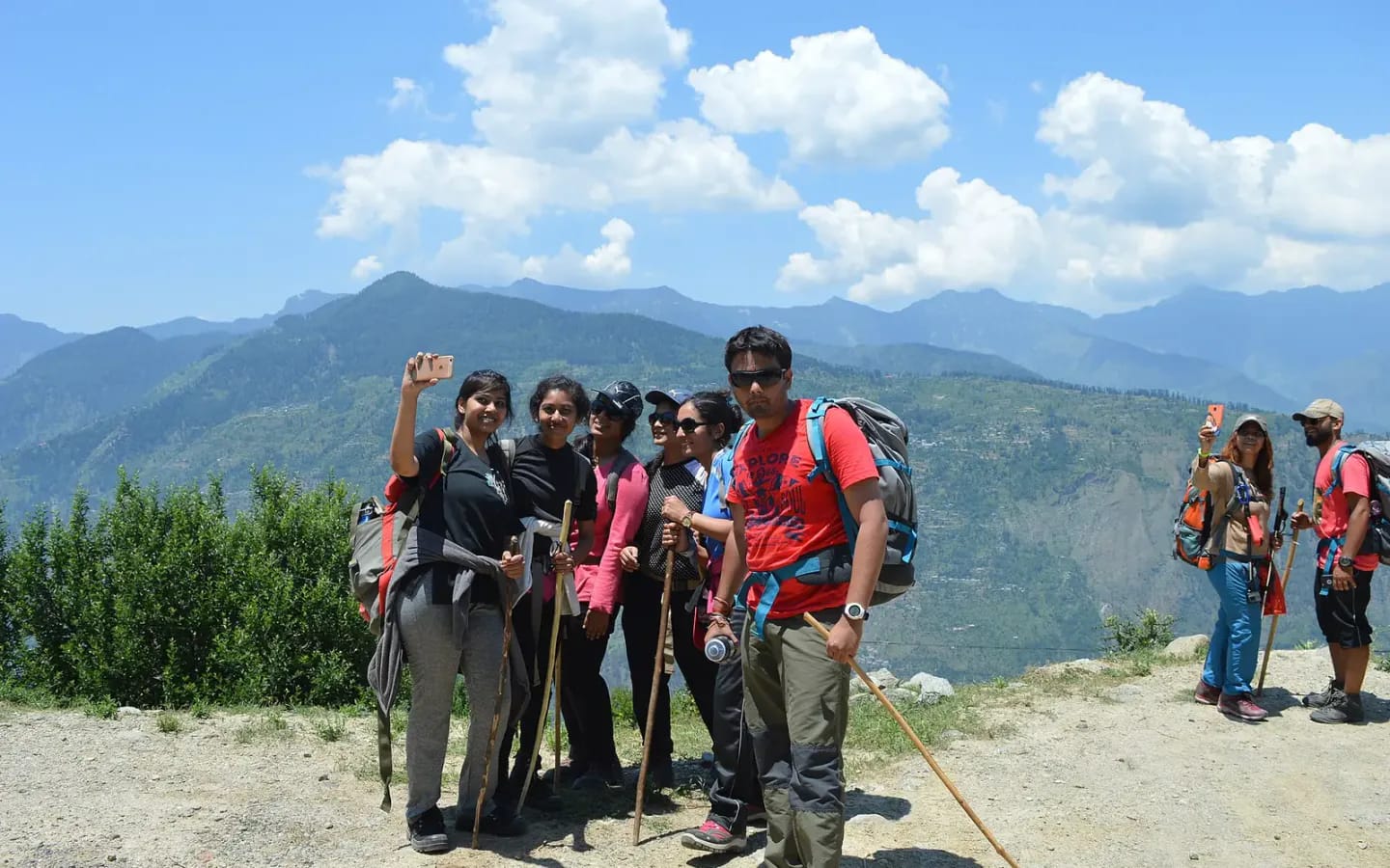 A trekking group enjoying a mountain route in India