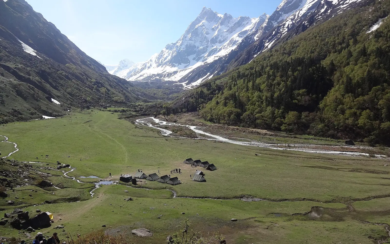 A tent camp in a Himalayan valley