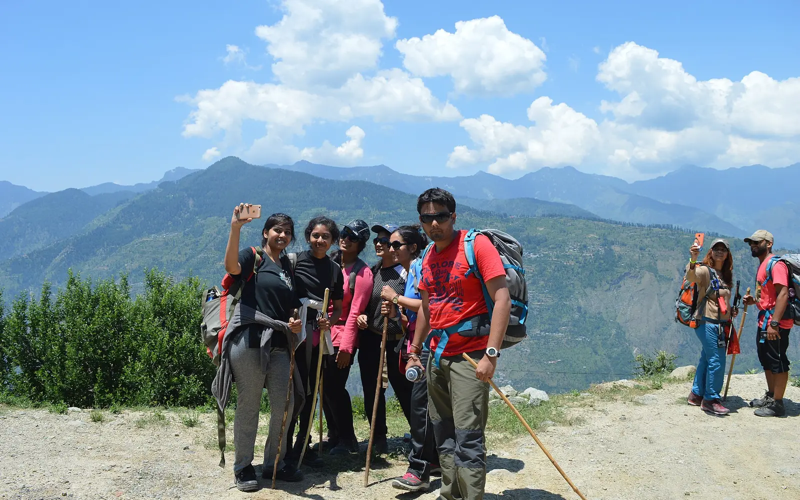A trekking group enjoying a mountain route in India